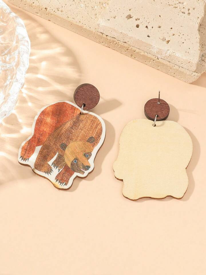 1pair Metallic Animal Shaped Pendant Personality Fashion Korean Style Cartoon Women's Earrings | SHEIN