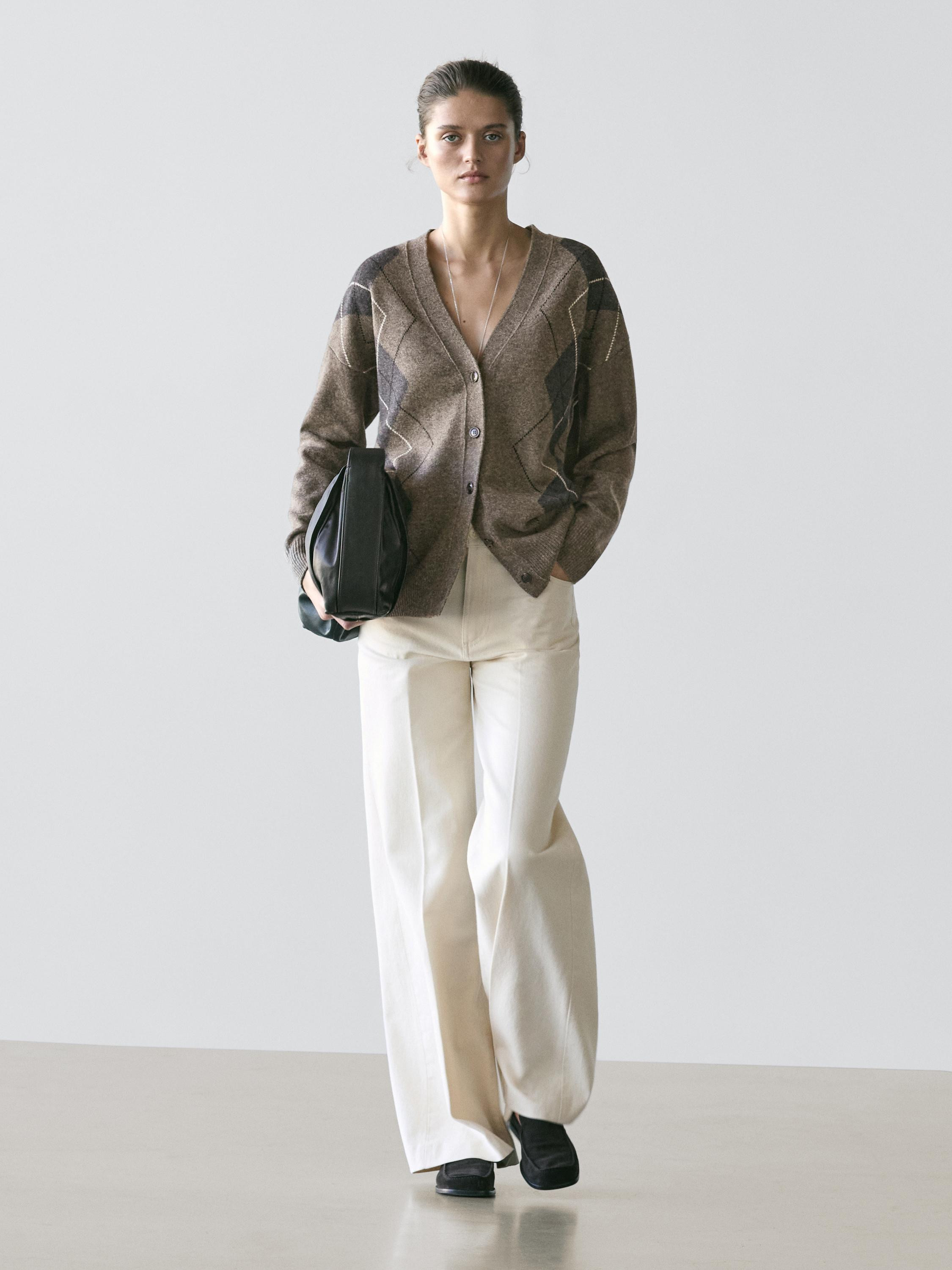 Cardigan à losanges en laine | Massimo Dutti FR