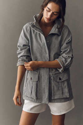 Maeve Sailor Stripe Denim Utility Jacket | Anthropologie (US)