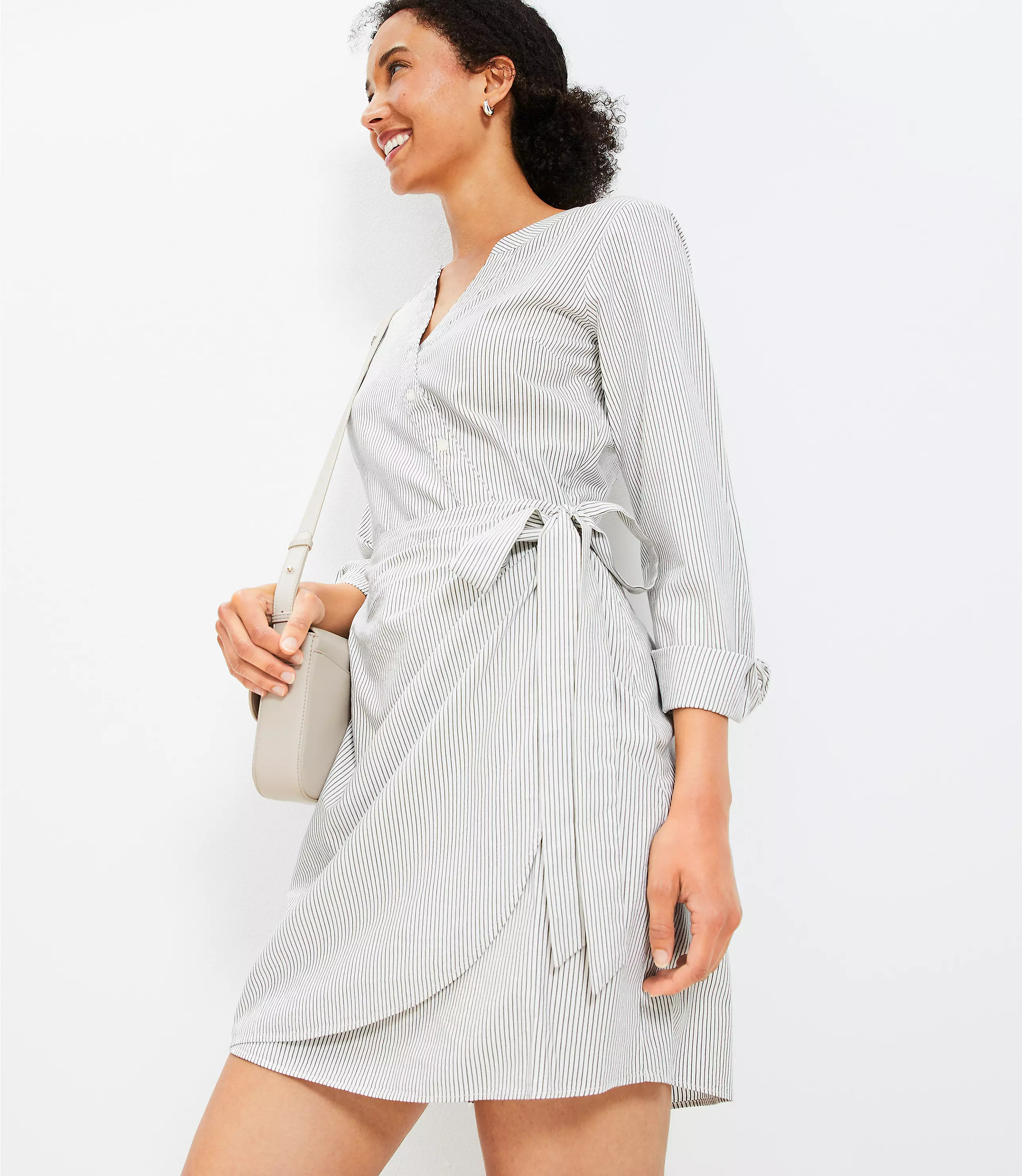 Striped Mini Wrap Shirtdress | LOFT