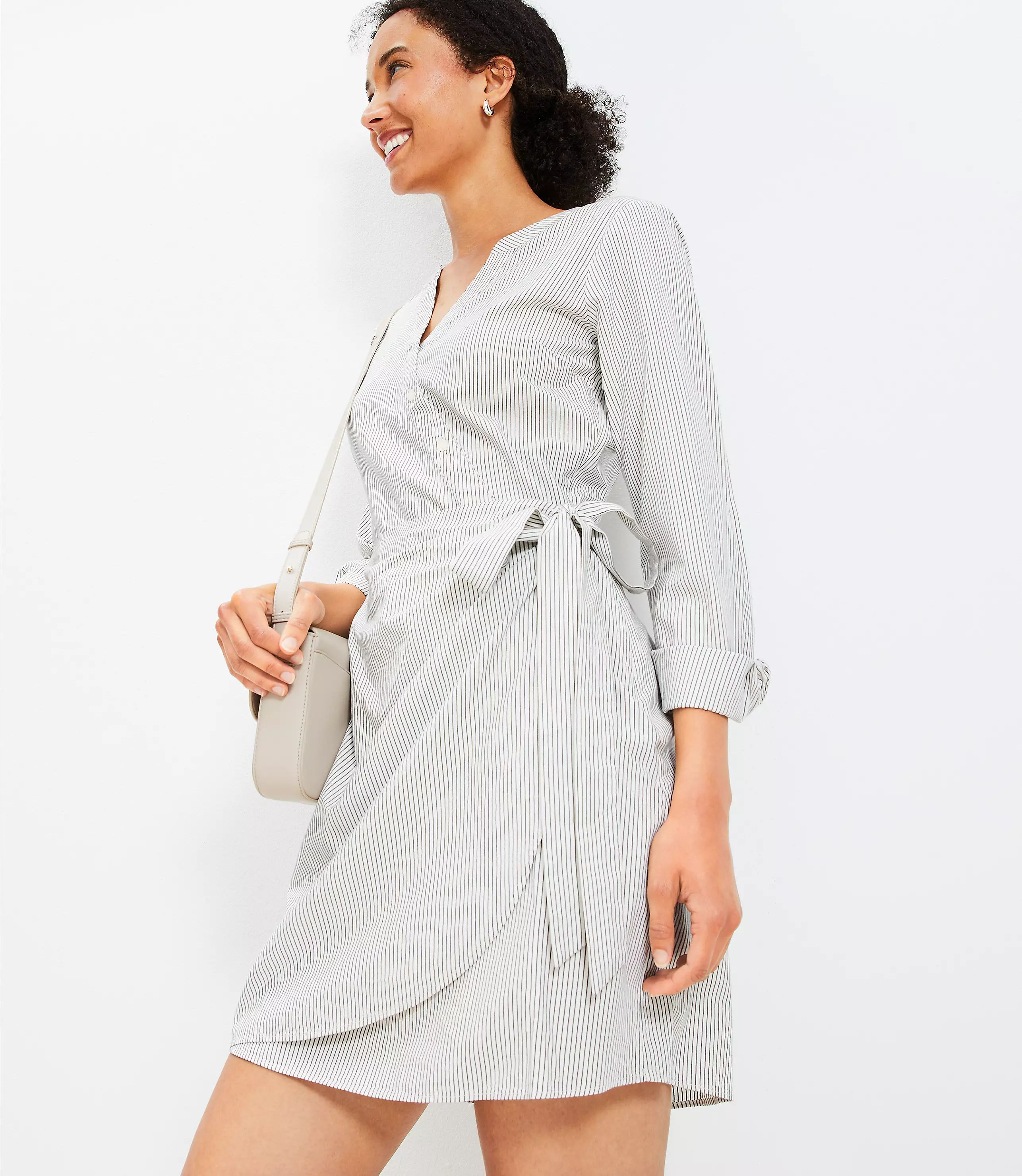 Striped Mini Wrap Shirtdress | LOFT