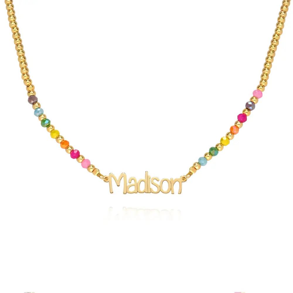 Chicago Rainbow Beaded Name Necklace in 18K Gold Plated Brass | MYKA