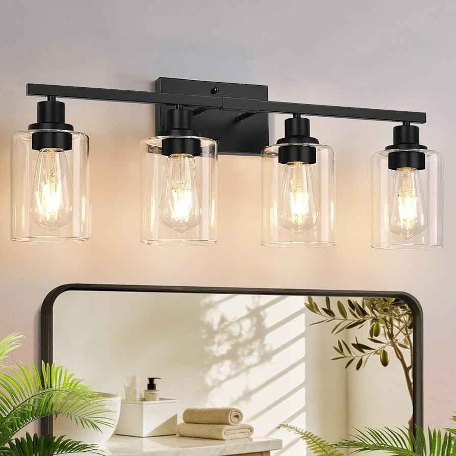 MOKATNG 4-Light Bathroom Light Fixtures, Vanity Light with Clear Glass Shades, Matte Black Bathro... | Amazon (US)
