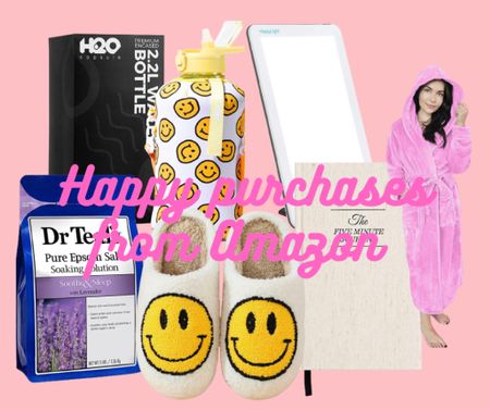 Happy purchases from Amazon - slippers, therapy light, epsom salt, water bottle, pink robe, yoga mat, weighted blanket.

#LTKfamily #LTKGiftGuide #LTKsalealert