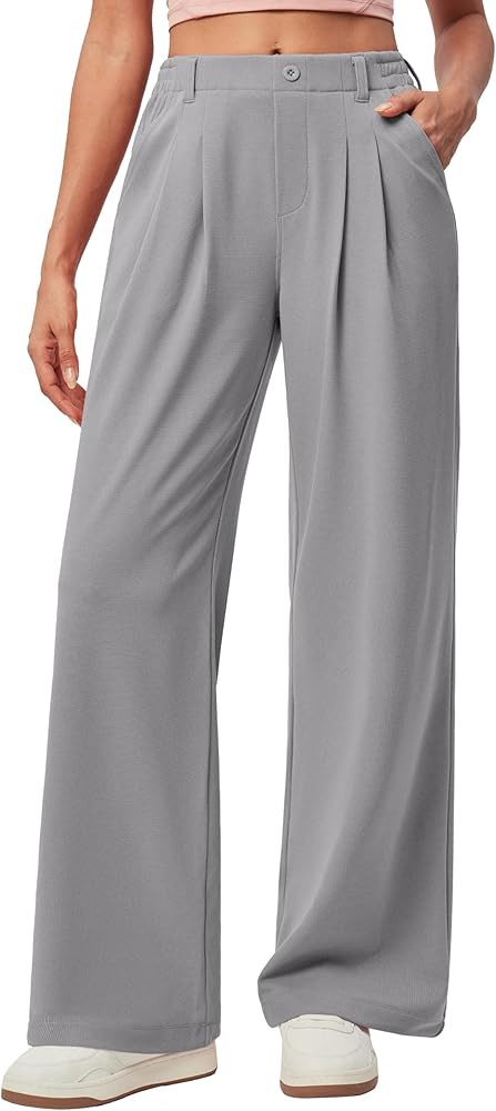 IUGA Wide Leg Pants Woman Pull on Stretchy Work Dress Pants High Waisted Business Casual Trousers... | Amazon (US)