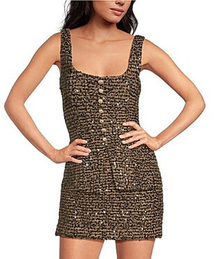 Gianni Bini Amara Sleeveless Button Front Square Neck Sequin Tweed Vest Top - 2 | Dillard's