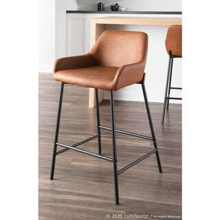 Daniella 24 in. Industrial Counter Stool in Camel Faux Leather Industrial Counter Stool (Set of 2... | The Home Depot
