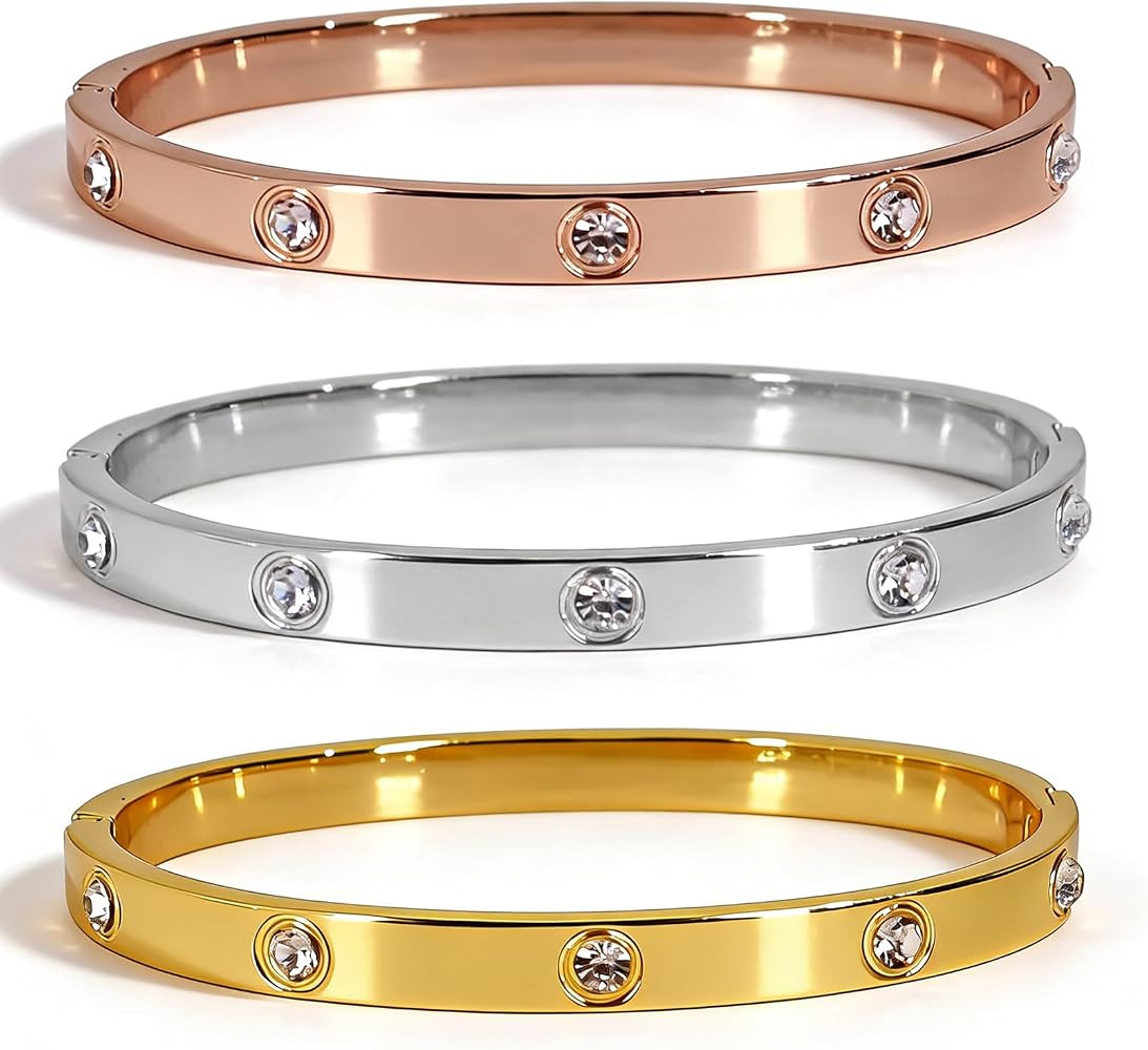 3PCS Gold/Silver/Rose Gold Love Bangle Bracelet Set for Women, Palace Multi-style Light Luxury, Z... | Amazon (US)