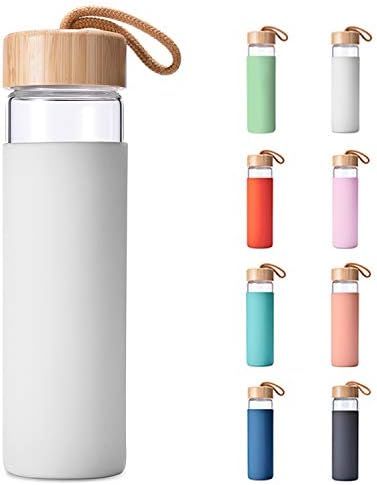 Yomious 20 Oz Borosilicate Glass Water Bottle with Bamboo Lid and Silicone Sleeve – BPA Free | Amazon (US)
