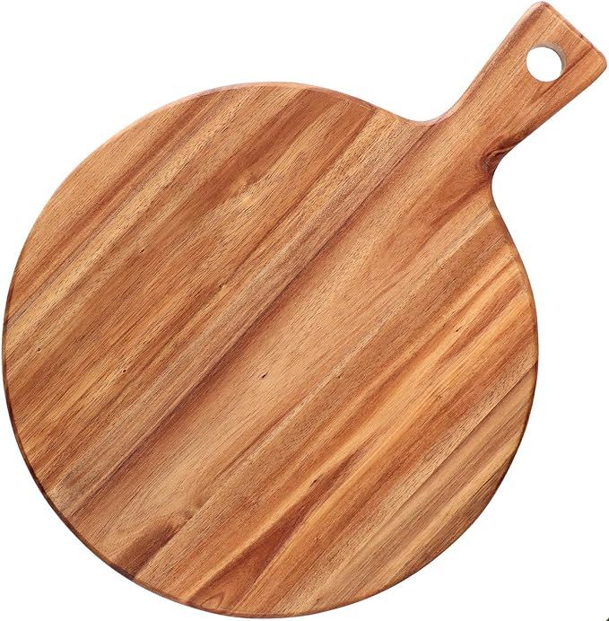 PREMIUM ACACIA Cutting Board with Handle (12"x16'') Round Acacia Wooden Cutting Board for Kitchen... | Amazon (US)