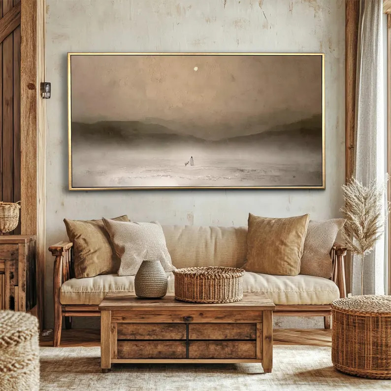 Jesus Leaves the 99 Wall Art, Christian Large Modern Gold Framed Beige Canvas Print, Biblical Ins... | Etsy (US)