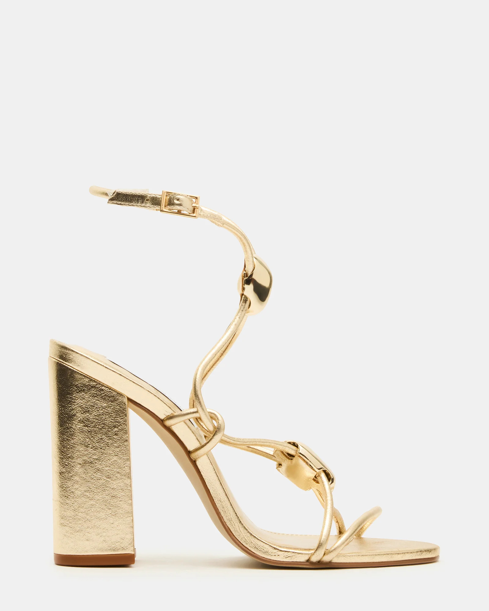 CATO Champagne Leather Strappy Ornament Women's Block Heel | Steve Madden (US)