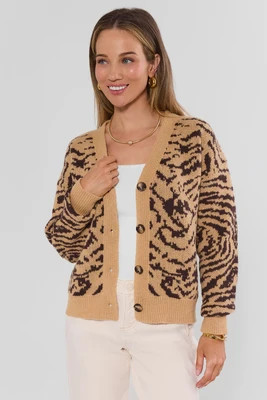 Tan Tiger Button Up Cardigan | Avara