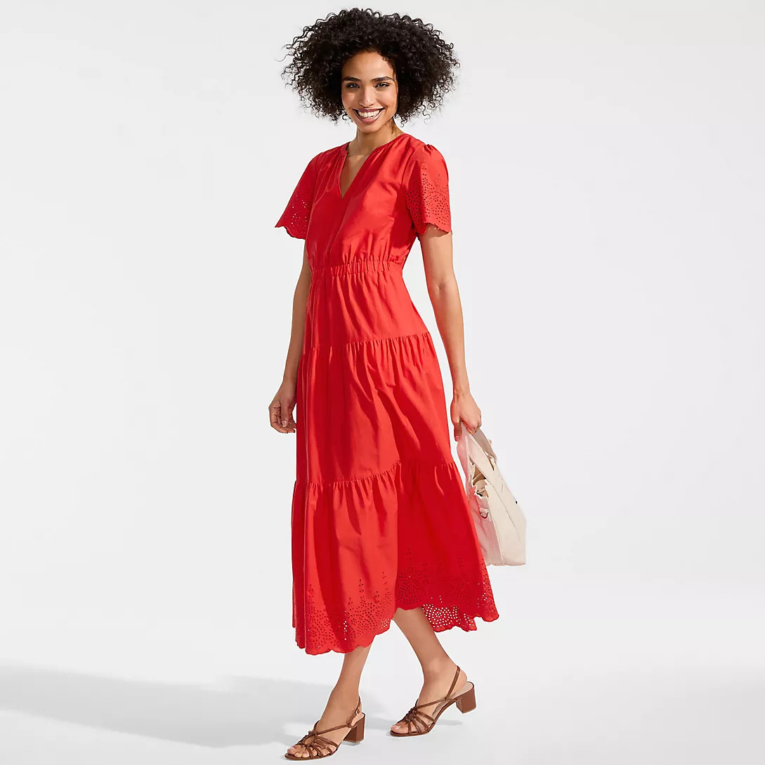 Women's Tiered Cotton Poplin Eyelet Maxi Dress | Lands' End (US)