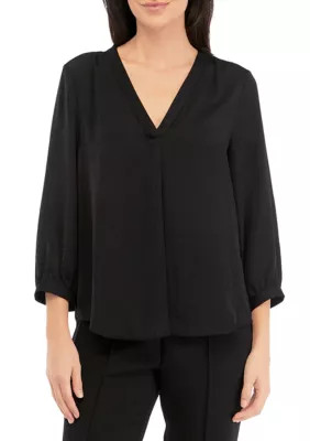 Vince Camuto Women's Blouson Sleeve V-Neck Blouse, Black, Small | Belk