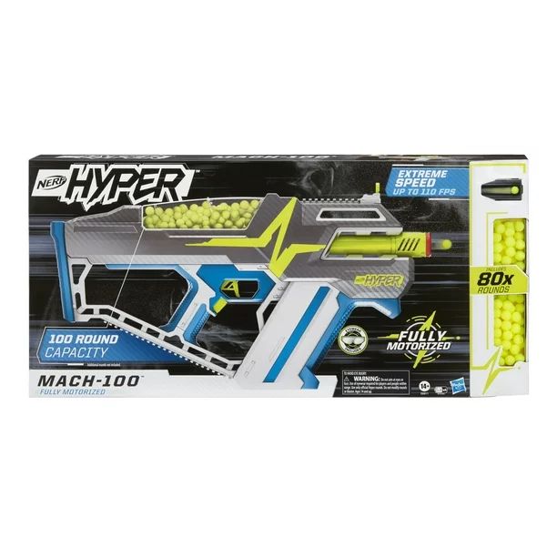 Nerf Hyper Mach-100 Fully Motorized Blaster and 80 Nerf Hyper Rounds, 110 FPS Velocity - Walmart.... | Walmart (US)