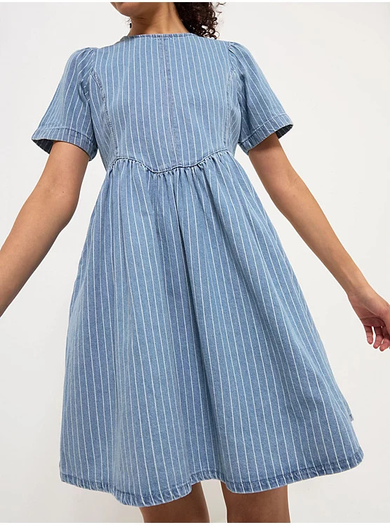 Pinstripe Denim Short Sleeve Mini Dress | George