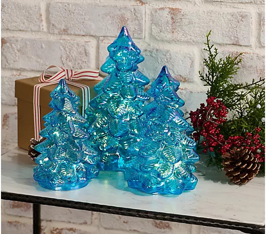 Set of 3 Illuminated Iridescent Glass Trees by Valerie - QVC.com | QVC