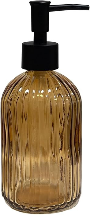 Black Pump Glass Soap Dispenser, 13.5oz Brown Stripe Countertop Refillable Liquid Bottle Hand Dis... | Amazon (US)