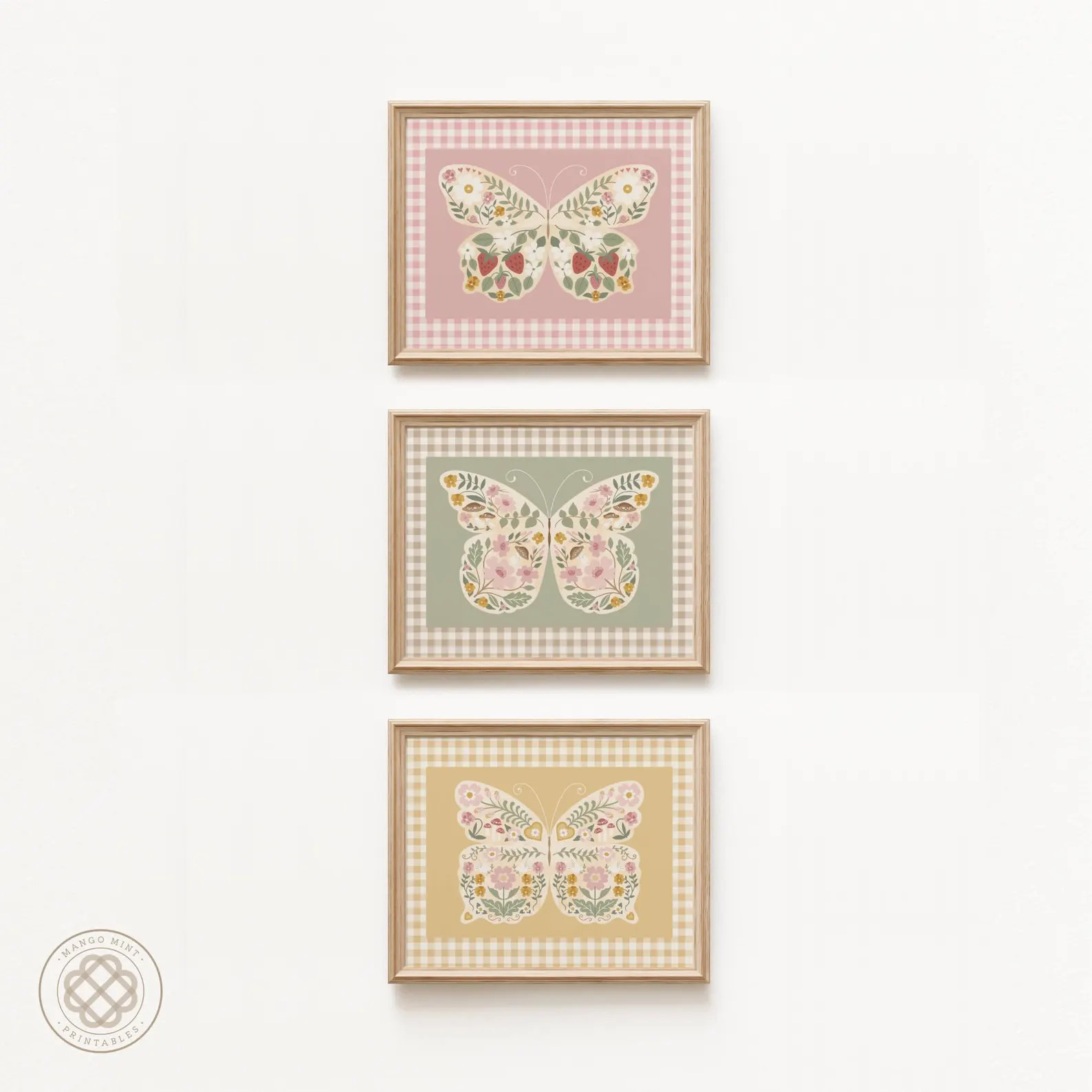 Floral Cottage Butterflies Printable 3 Piece Art Set for Little Girls Room, 3 Piece Wall Art Set ... | Etsy (US)