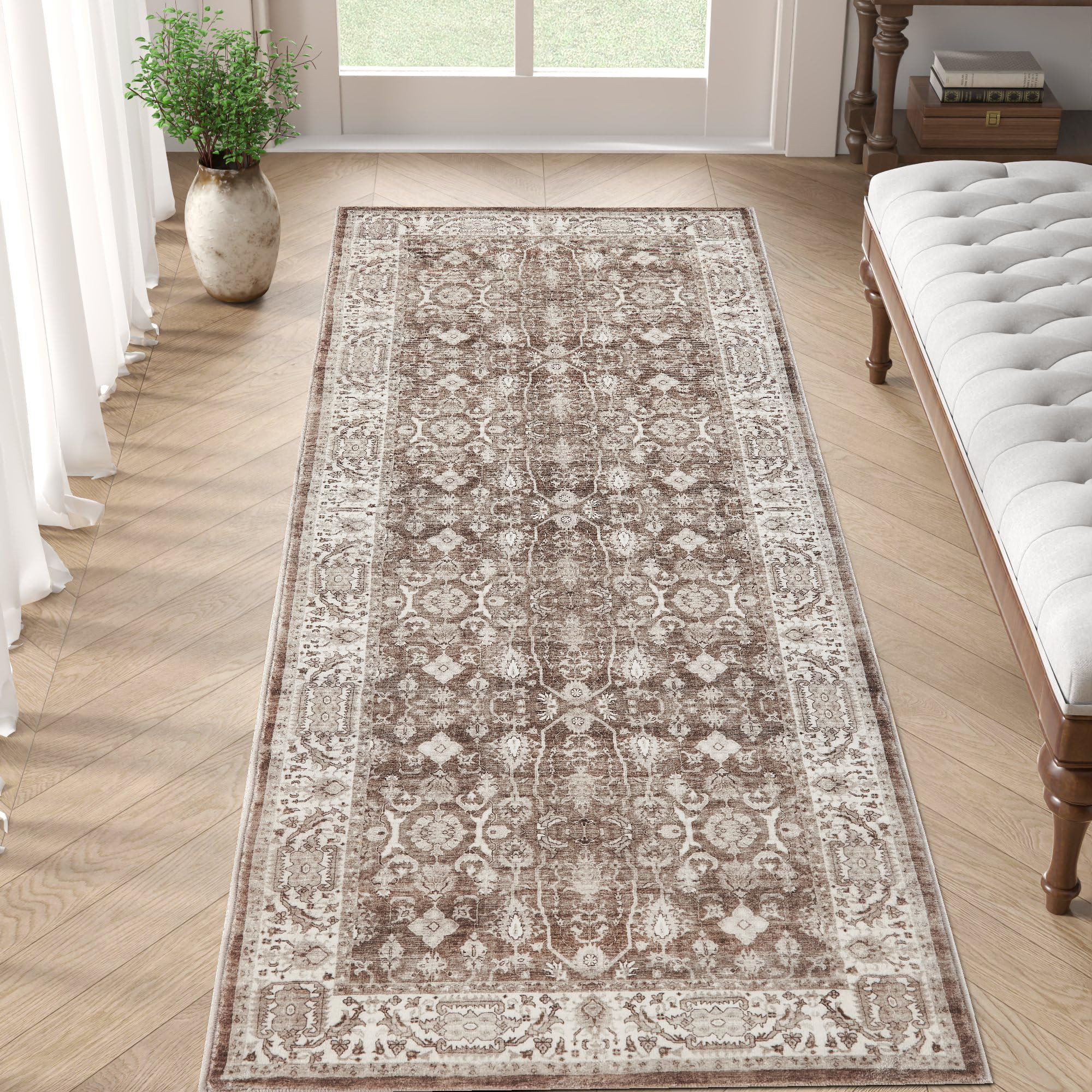 jinchan Vintage Runner Rug 2x6 Hallway Washable Indoor Distressed Classic Floral Carpet Accent Ma... | Amazon (US)