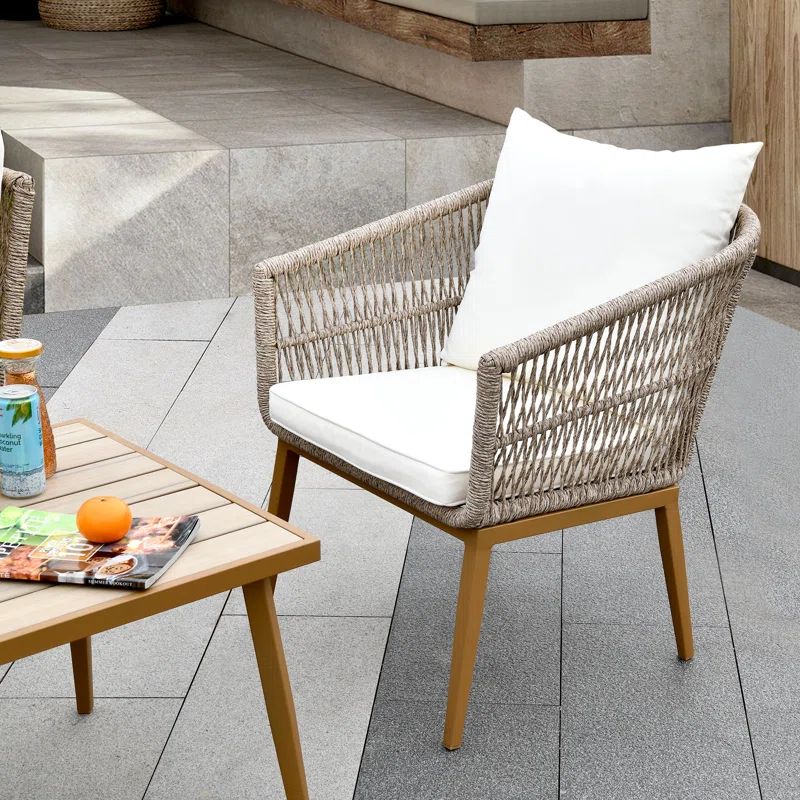 Braelan Wicker Outdoor Dining Armchair with Cushion | Wayfair North America