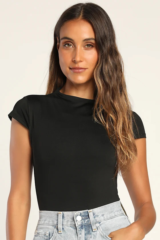 Sleek Style Black Funnel Neck Top | Lulus