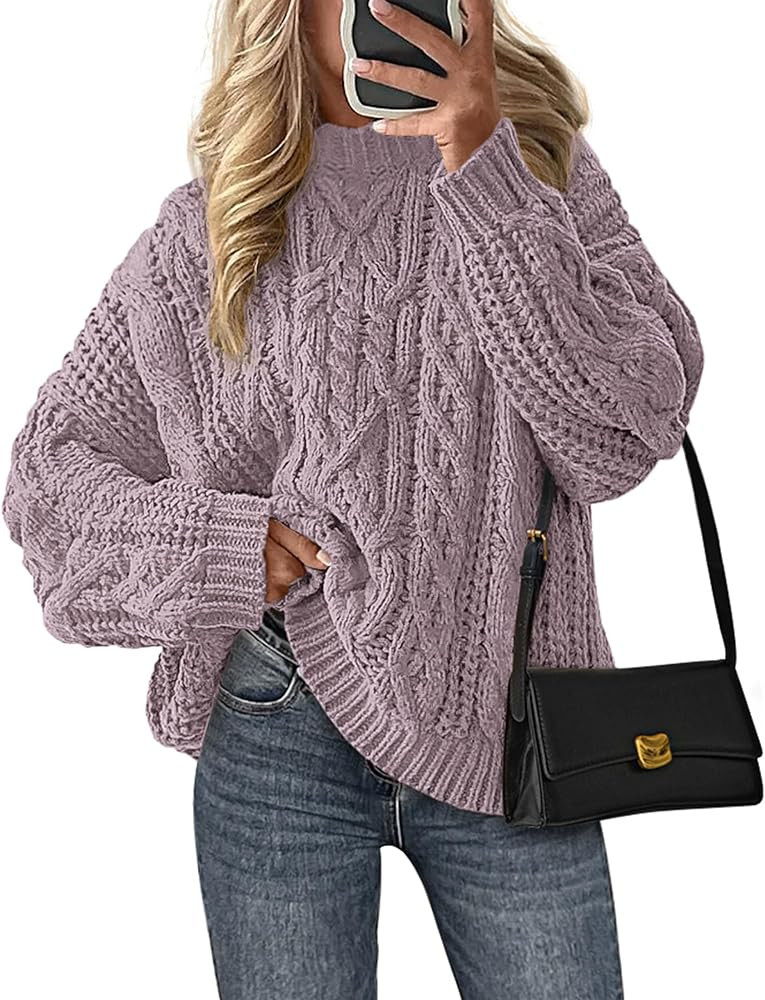 PRETTYGARDEN Women's Oversized Fall Sweaters 2025 Casual Long Sleeve Crewneck Chunky Cable Knit P... | Amazon (US)
