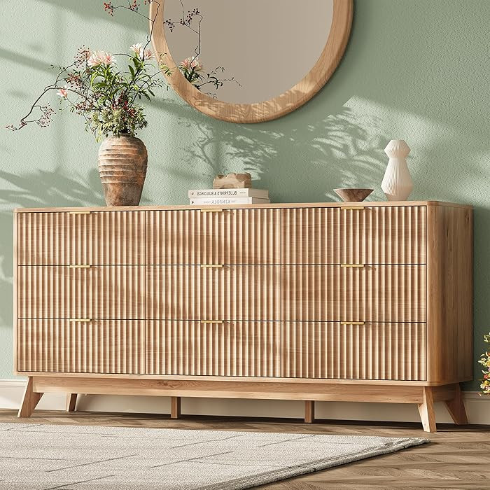 63'' Wide 9 Drawers Dresser for Bedroom,Modern Fluted Vertical Chest with Rounded Corners,Fluted ... | Amazon (US)