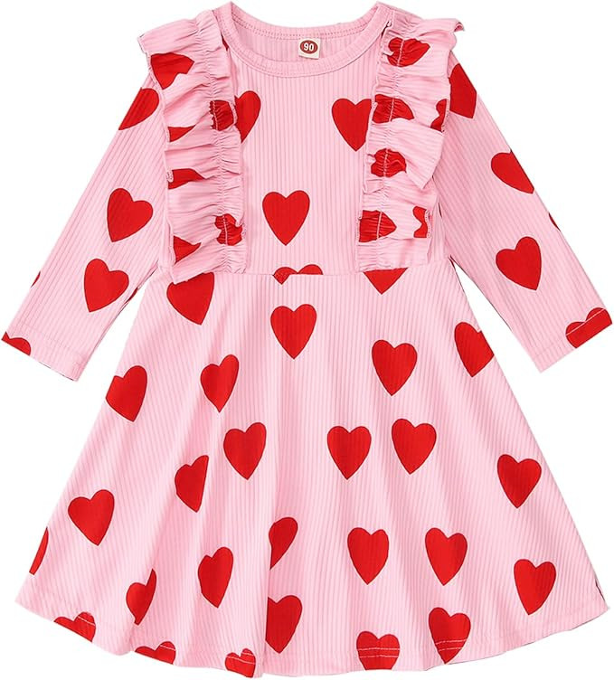 Little Girls Valentine Dress Toddler Girls Long Sleeve Dresses Love Heart Outfits Princess Ruffle... | Amazon (US)