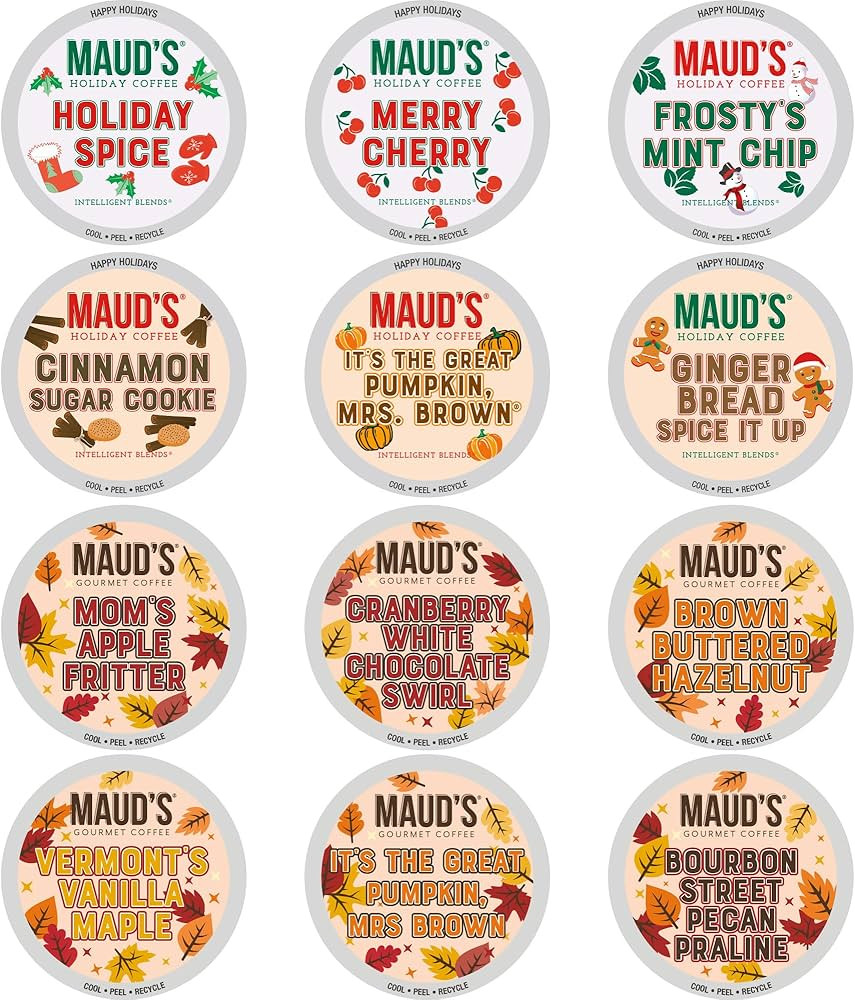 Maud’s Holiday & Fall Flavored Coffee Pods Variety Pack Bundle, 48ct, 11 Assorted Seasonal Flav... | Amazon (US)