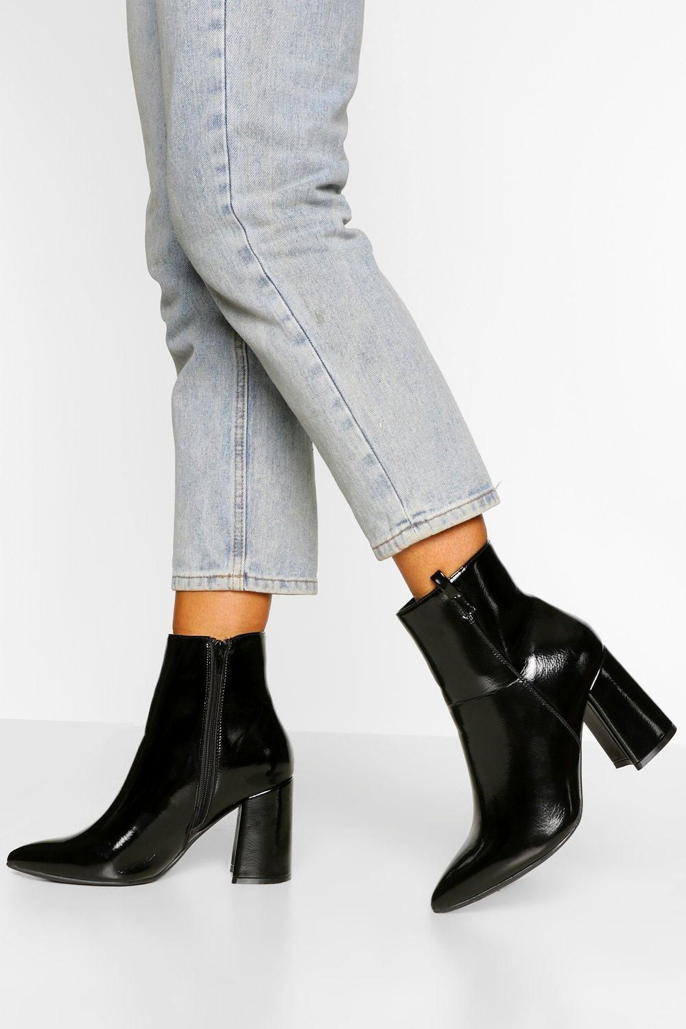 Womens Wide Fit Pointed Block Heel Shoe Boot - Black - 9 | Boohoo.com (US & CA)