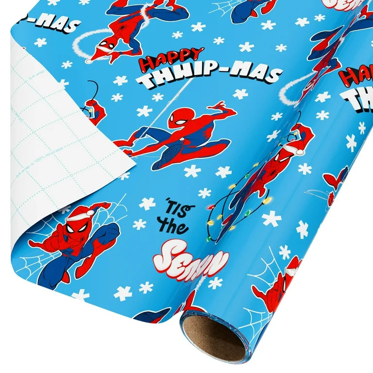Plus Mark 40 in. Spiderman Blue Christmas Wrapping Paper with Cutlines, Tis the Season (60 Sq. ft... | Walmart (US)