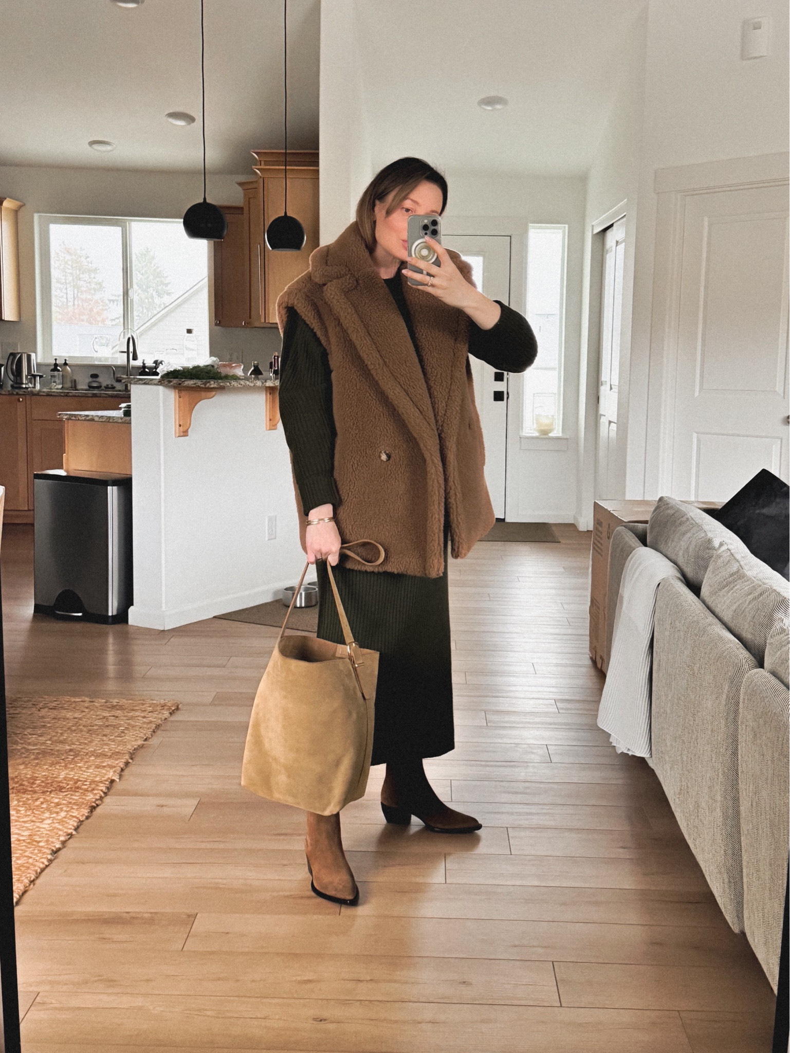 OOTD: Madewell essential bucket tote and Madewell Maxi sweater dress (both on sale right now). 
Boots: Golden Goose Debbie boots (more affordable style by J.Crew New Stevie ankle boots in suede) + Max Mara Teano Teddy vest (older collection, similar style Newmanto Cape; more affordable - linked from Amazon!)

#LTKCyberWeek 

#LTKSeasonal #LTKSaleAlert