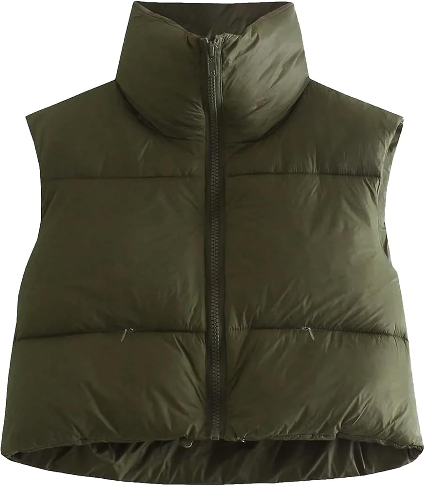 Kissonic Women's Padded Down Vest Puffer Stand Collar Zip Up Crop Sleeveless Jacket | Amazon (US)
