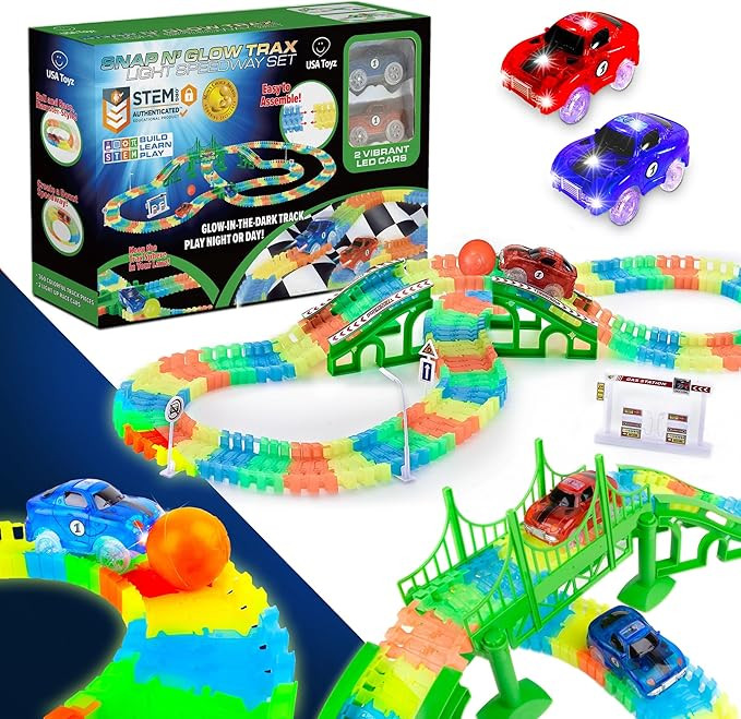 USA Toyz Glow Trax Glow in The Dark Race Tracks for Kids- Speedway Race Car Track Set with 360pk ... | Amazon (US)