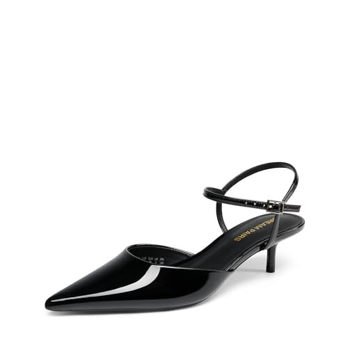 DREAM PAIRS Kitten Heels for Women Pointed Closed Toe Low Stiletto Pumps Comfortable Dress Wedding Formal Shoes,Size 9,Black-Pat,SDPU26012W | Amazon (US)