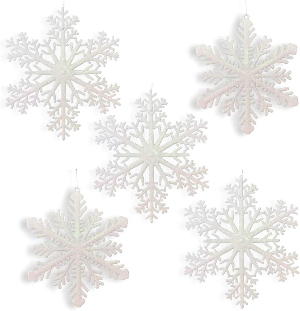 Large Snowflakes - Set of 5 White Glittered Snowflakes - Approximately 12" D -Two Assorted Design... | Amazon (US)
