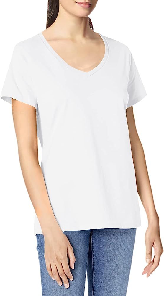 Hanes Women's Perfect-t V-neck T-shirt, Ring-spun Cotton Short Sleeve Tee for Women | Amazon (US)