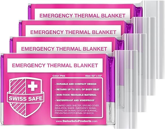 Swiss Safe Emergency Mylar Thermal Blankets + Bonus Gold Foil Space Blanket. Designed for NASA, O... | Amazon (US)