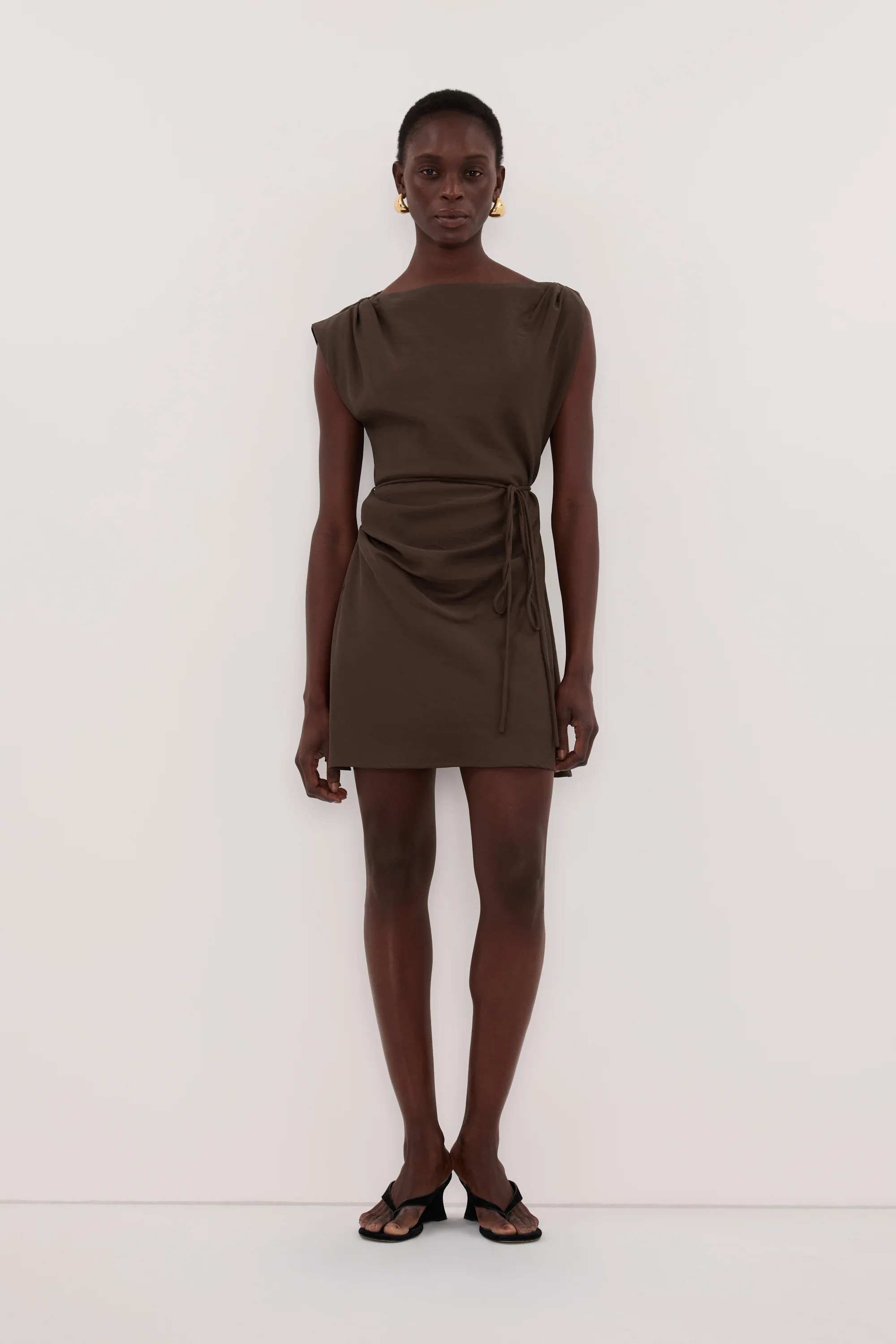 MARMO CHOCOLATE DRAPED MINI DRESS | DISSH
