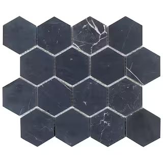 Jeffrey Court Midnight Hex Black 10.875 in. x 9.5 in. Honed Marble Wall and Floor Mosaic Tile (0.... | The Home Depot