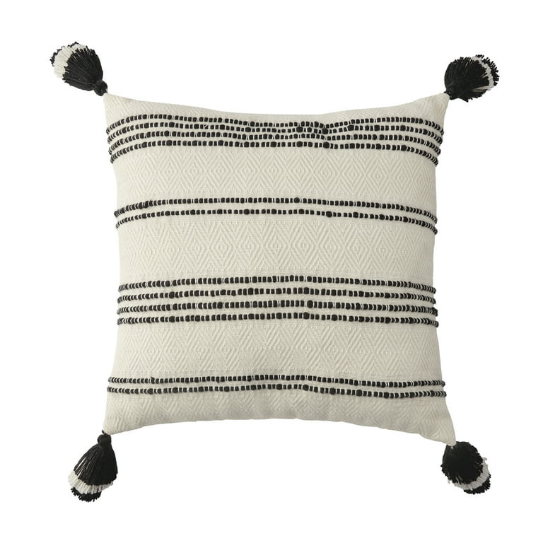 Better Homes & Gardens Woven Stripe Outdoor Toss Pillow, Black & White, 21" x 21", Square, 1 Pill... | Walmart (US)