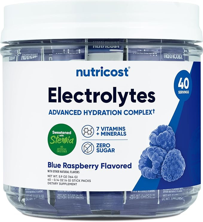 Nutricost Electrolytes Complex, Blue Raspberry Flavored, 40 Stickpacks - Advanced Hydration Compl... | Amazon (US)