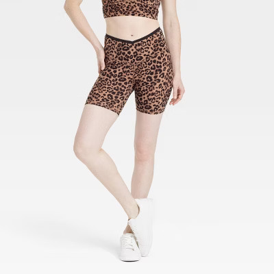 Women's V-Waistband High-Rise Bike Shorts 6" - JoyLab™ Brown Leopard L | Target