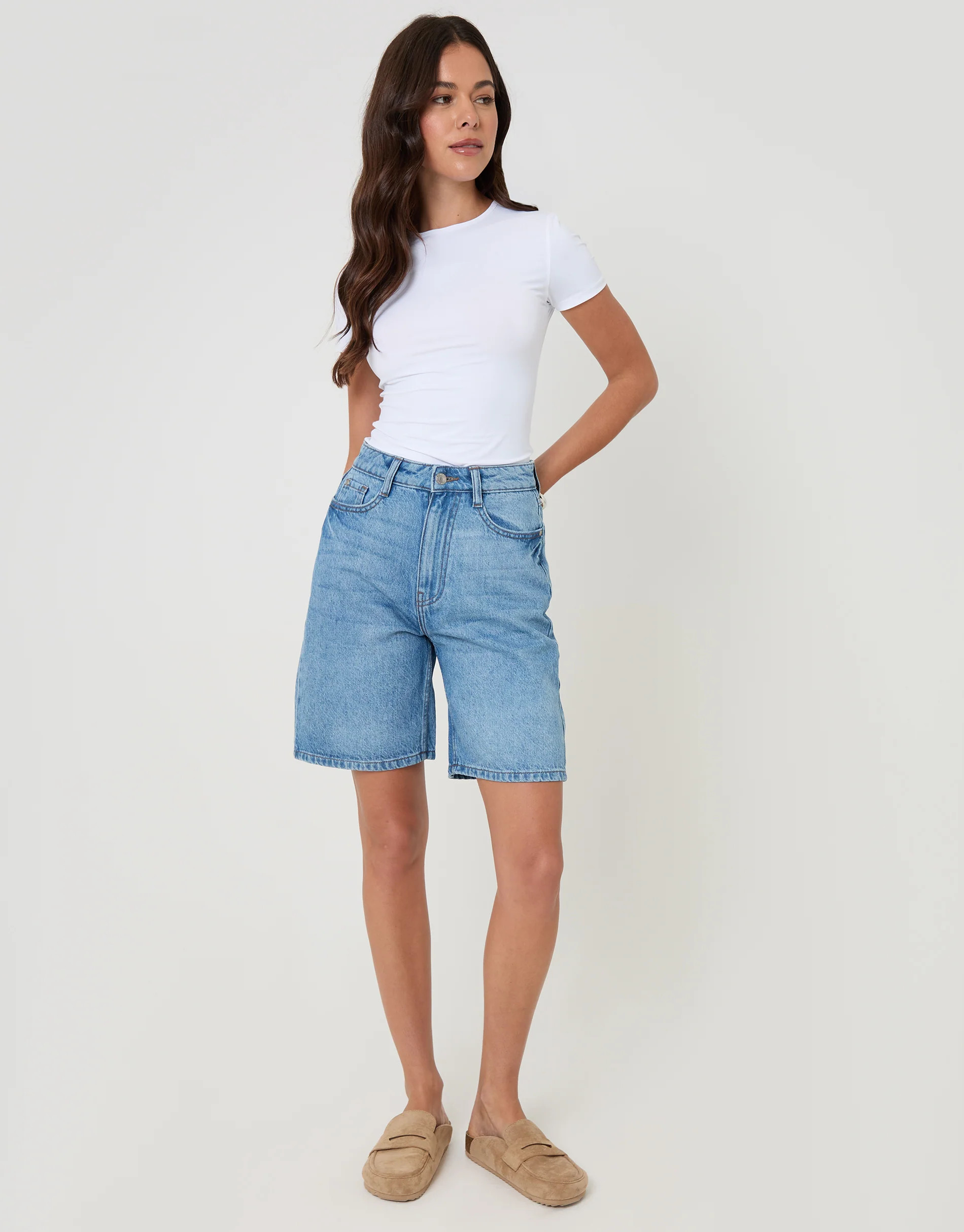 Denim Bermuda Shorts in Mid Wash | Threadbare UK