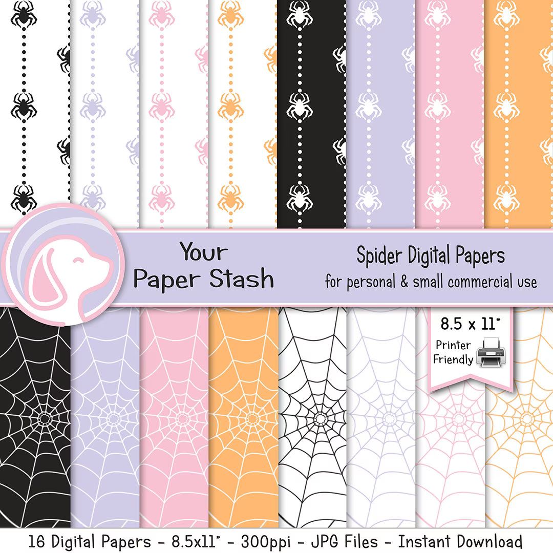 Printable Pink Halloween Spider Digital Paper Pack Pink - Etsy | Etsy (US)