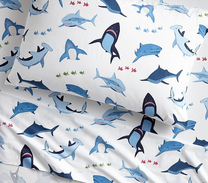 Shark Bite Organic Sheet Set & Pillowcases | Pottery Barn Kids | Pottery Barn Kids