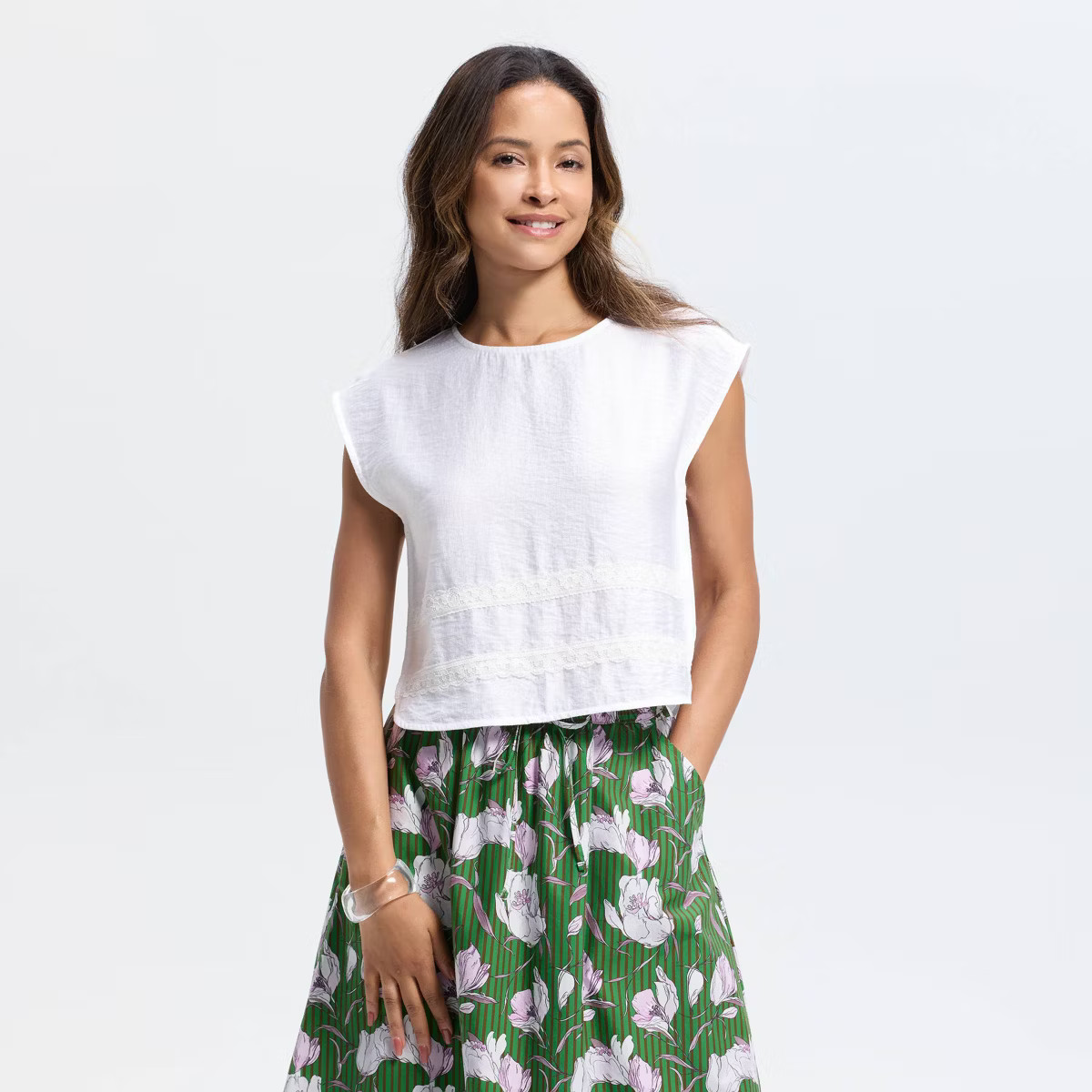 Women's Cap Sleeve Lace Trim Top - Universal Thread™ | Target