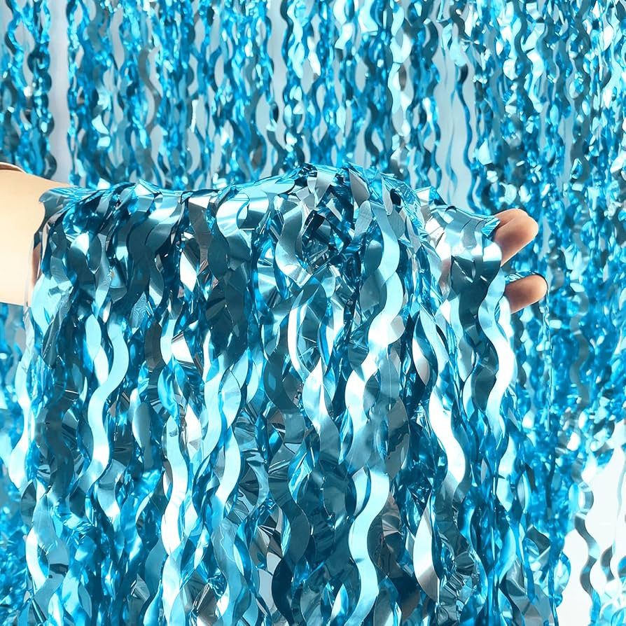 Wavy Tinsel Foil Fringe Curtains Teal Blue Streamers Backdrop for Ocean Themed Party Blue Birthda... | Amazon (US)